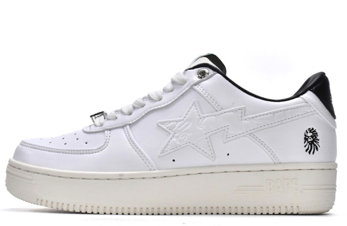 Кроссовки A Bathing Ape Bape Sta Leather Black White Silver 1H70-191-022 белые