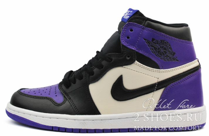 Кроссовки Nike Air Jordan 1 Mid Winter Court Purple  черные, кожаные