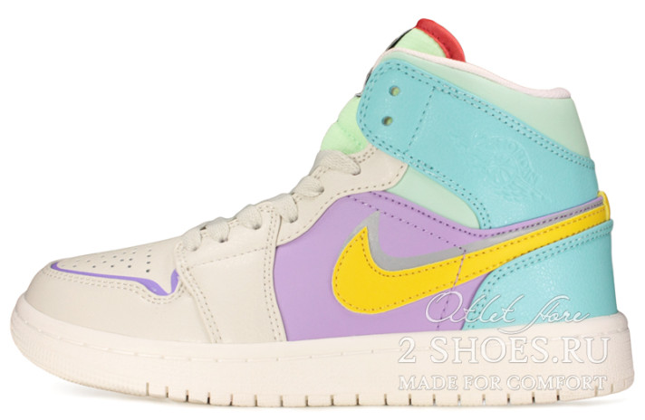 Кроссовки Nike Air Jordan 1 Mid Easter Vibes  белые, разноцветные, кожаные